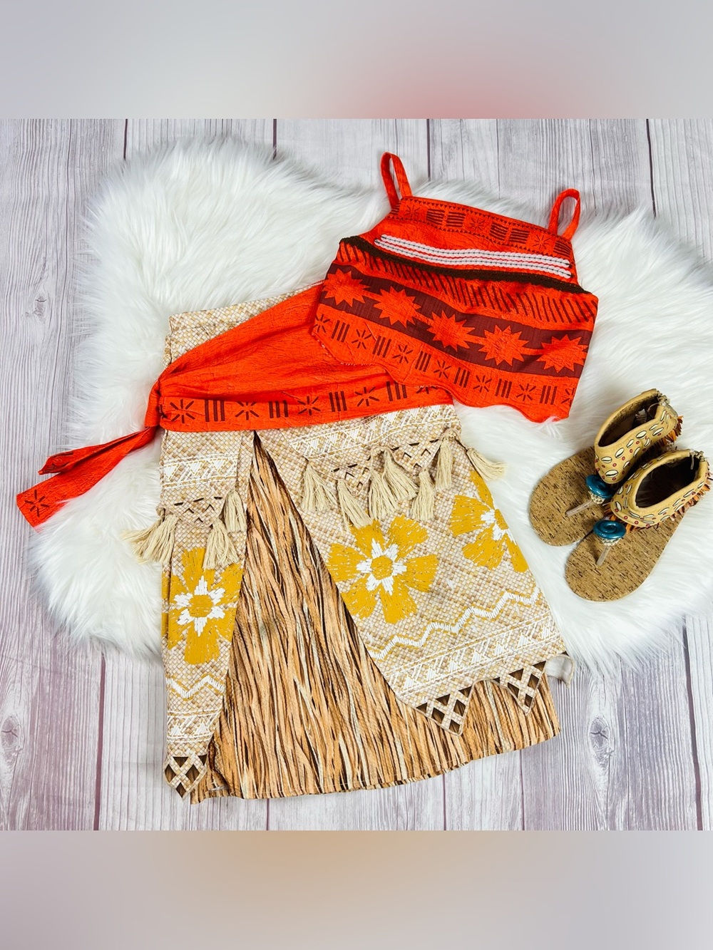Disney Moana Costume Set Girls 7/8 with Matching Sandals Size 13/1 Outfit